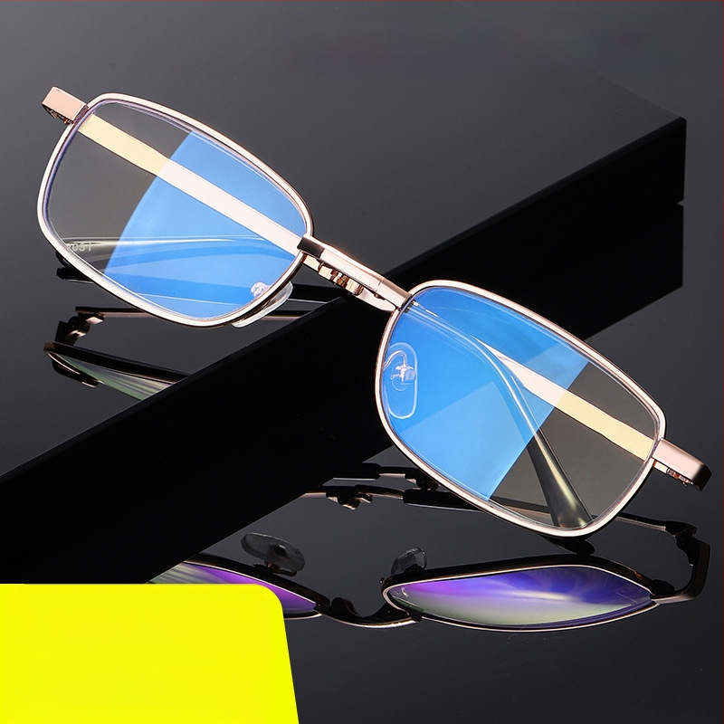 Unisex skaitymo akiniai, sulankstomi, anti-mėlynos šviesos, HD lęšiai iš dervos, metalinis rėmas
