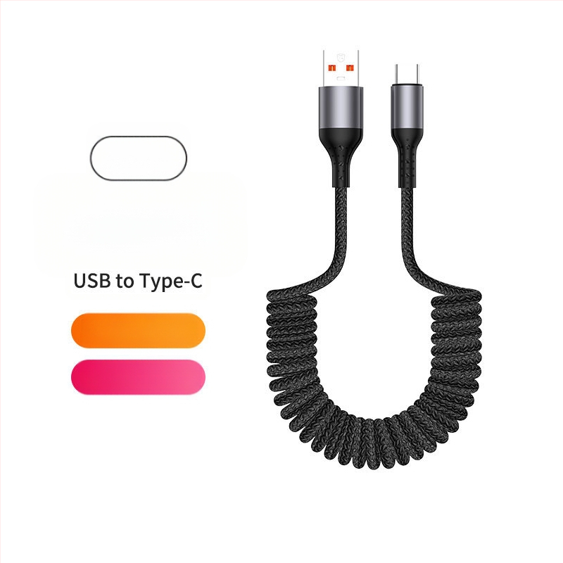 Nailono pynimo duomenų kabelis su atsitraukiančiu mechanizmu, 100W greitas įkrovimas, Lightning ir Type-C jungtys, nailono audinys