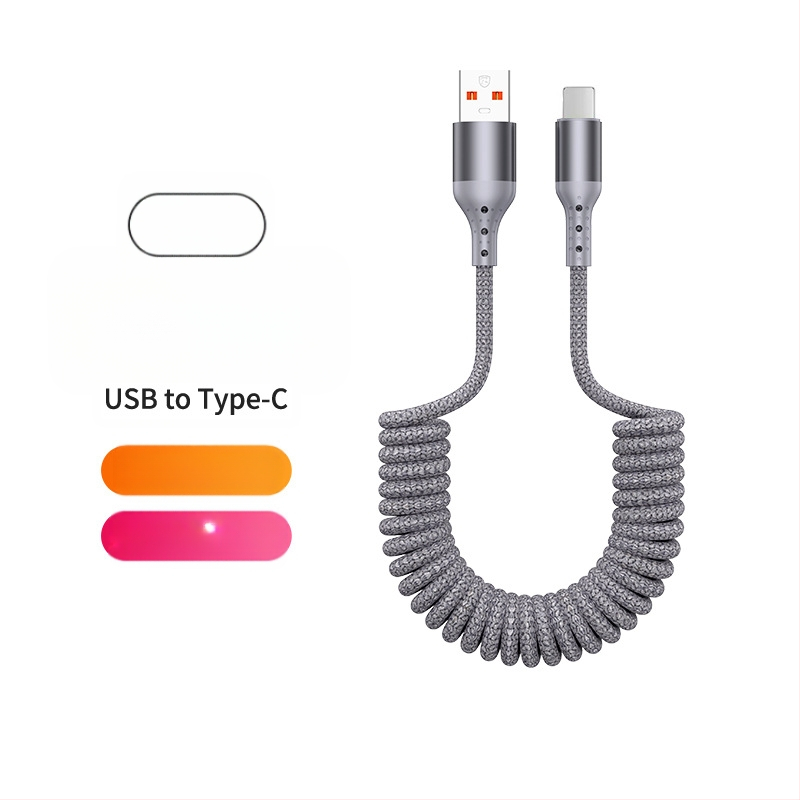 Nailono pynimo duomenų kabelis su atsitraukiančiu mechanizmu, 100W greitas įkrovimas, Lightning ir Type-C jungtys, nailono audinys