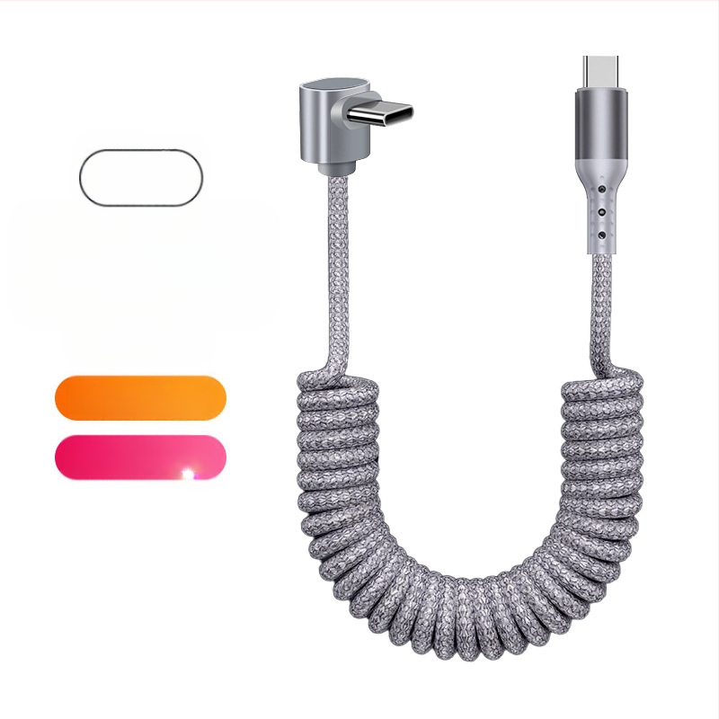 Nailono pynimo duomenų kabelis su atsitraukiančiu mechanizmu, 100W greitas įkrovimas, Lightning ir Type-C jungtys, nailono audinys