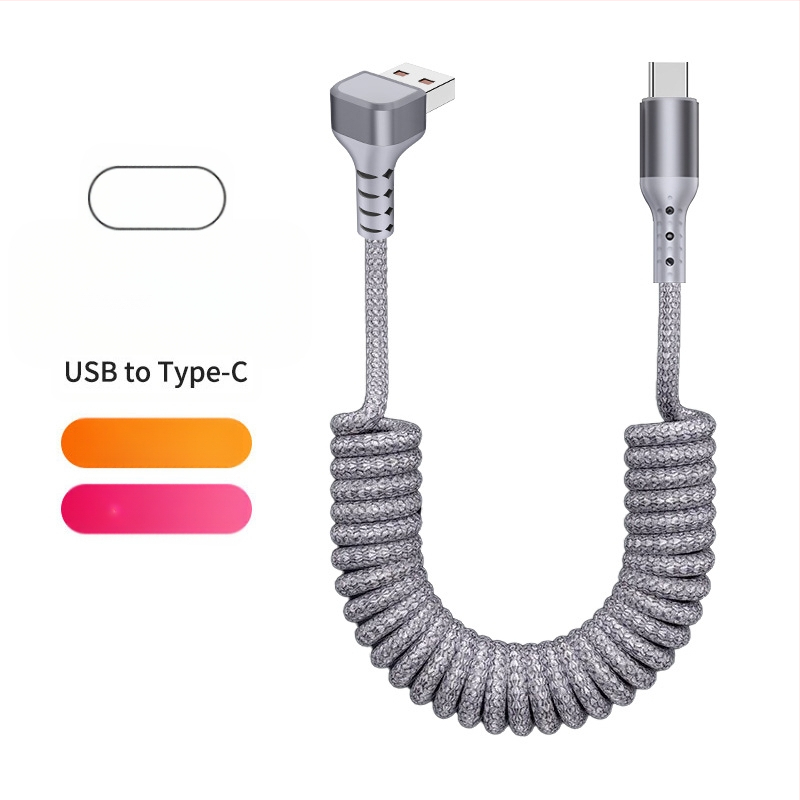 Nailono pynimo duomenų kabelis su atsitraukiančiu mechanizmu, 100W greitas įkrovimas, Lightning ir Type-C jungtys, nailono audinys
