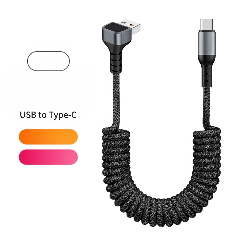 Nailono pynimo duomenų kabelis su atsitraukiančiu mechanizmu, 100W greitas įkrovimas, Lightning ir Type-C jungtys, nailono audinys