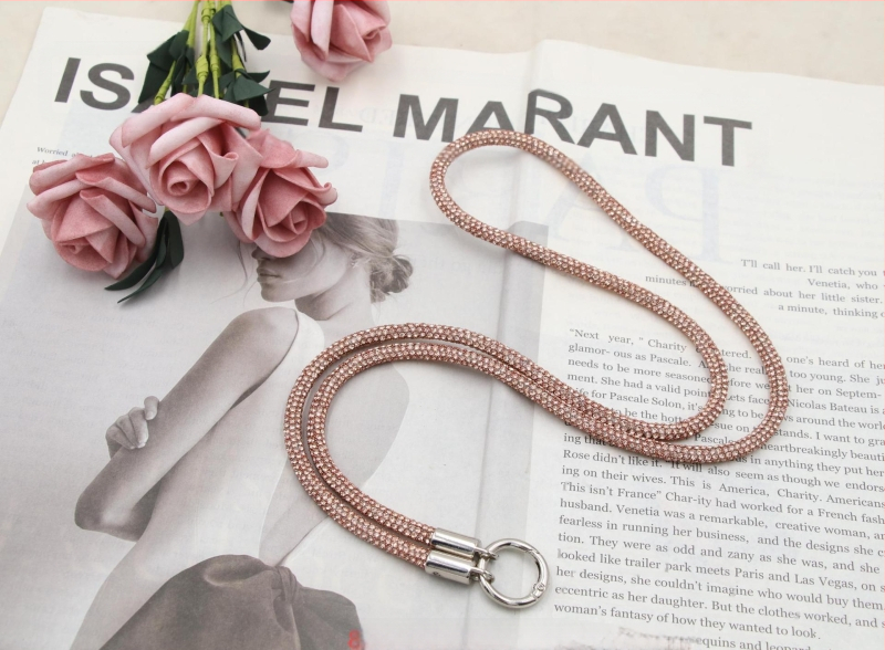 Телефонна каишка за врата с диамантени кристали, двойна катарама, тънък ремък, ръчна изработка