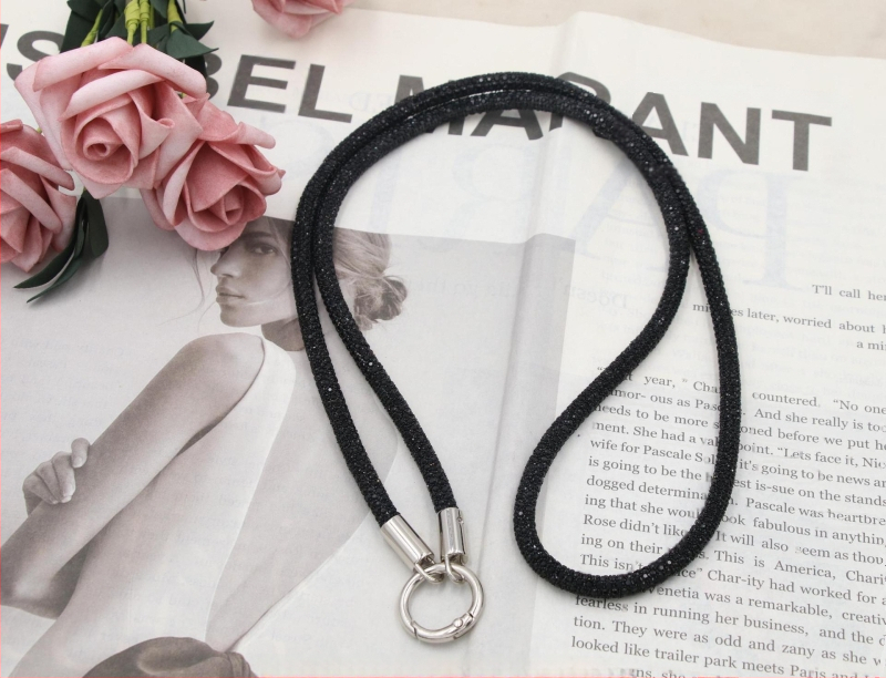 Телефонна каишка за врата с диамантени кристали, двойна катарама, тънък ремък, ръчна изработка