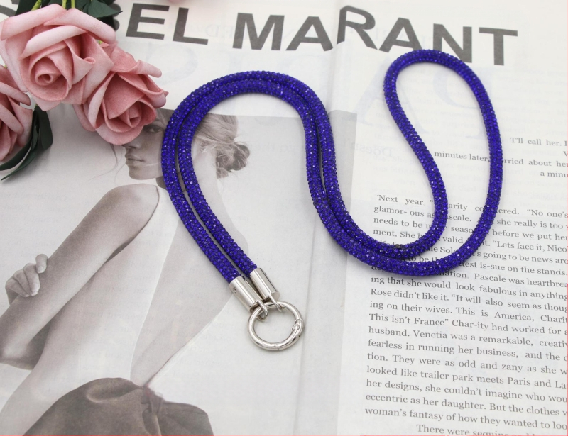 Телефонна каишка за врата с диамантени кристали, двойна катарама, тънък ремък, ръчна изработка