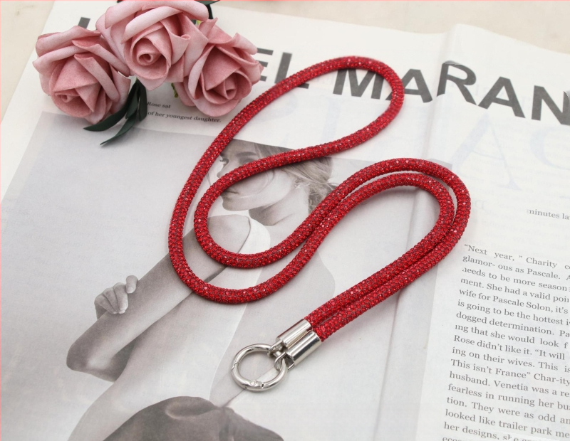 Телефонна каишка за врата с диамантени кристали, двойна катарама, тънък ремък, ръчна изработка