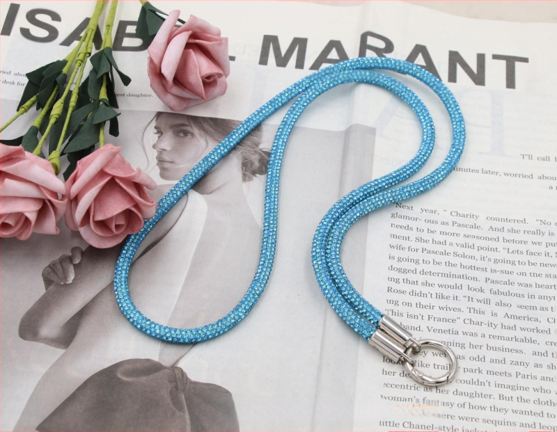 Телефонна каишка за врата с диамантени кристали, двойна катарама, тънък ремък, ръчна изработка