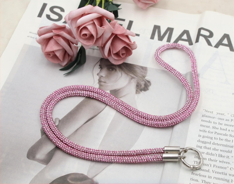 Телефонна каишка за врата с диамантени кристали, двойна катарама, тънък ремък, ръчна изработка