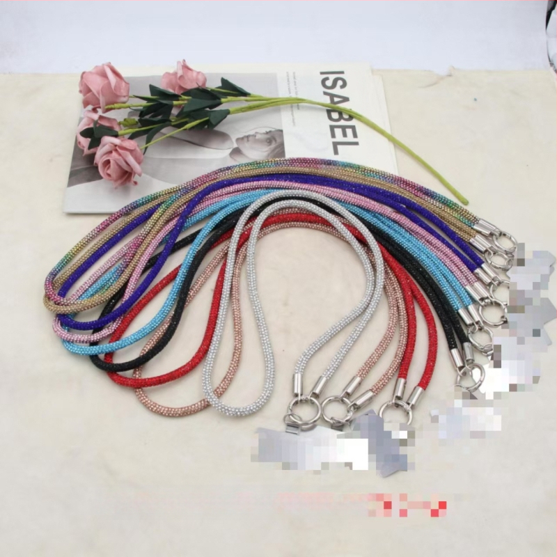 Телефонна каишка за врата с диамантени кристали, двойна катарама, тънък ремък, ръчна изработка