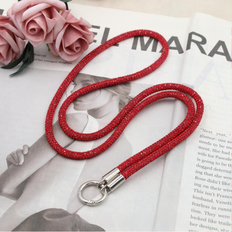 Телефонна каишка за врата с диамантени кристали, двойна катарама, тънък ремък, ръчна изработка