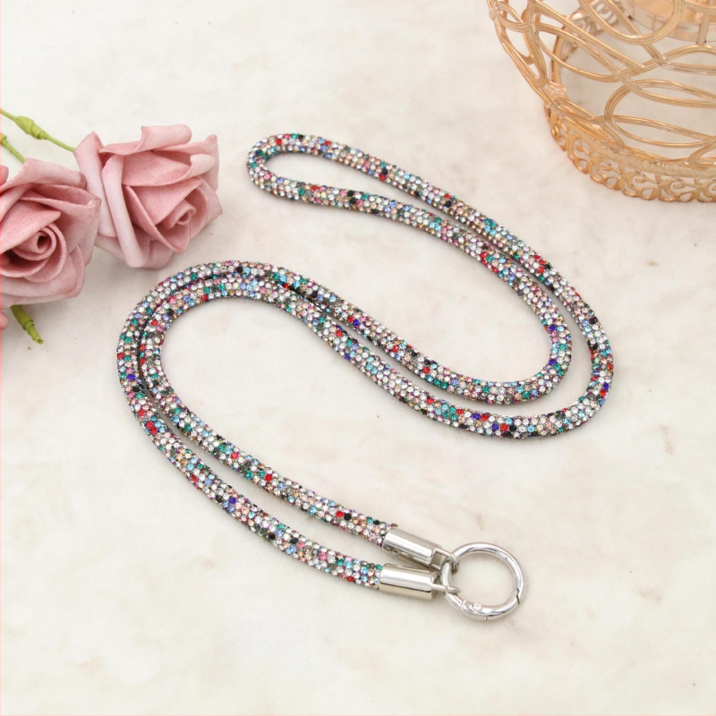 Телефонна каишка за врата с диамантени кристали, двойна катарама, тънък ремък, ръчна изработка