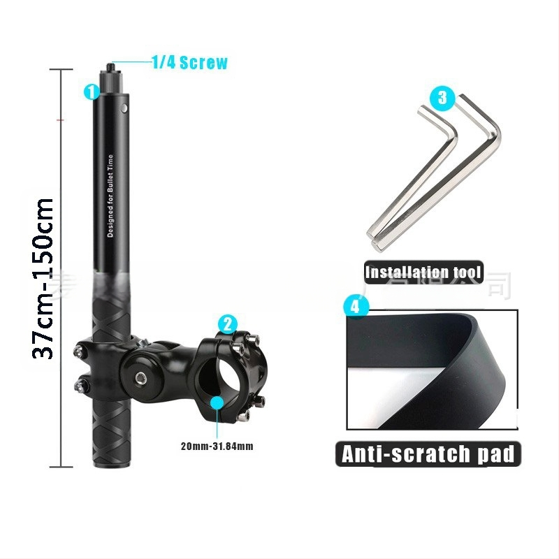 Držiak kameros trečiosios asmenų vaizdui motociklui/dviraciui – aliuminio lydinys; selfie lazda suderinama su GoPro ir Insta360 X3