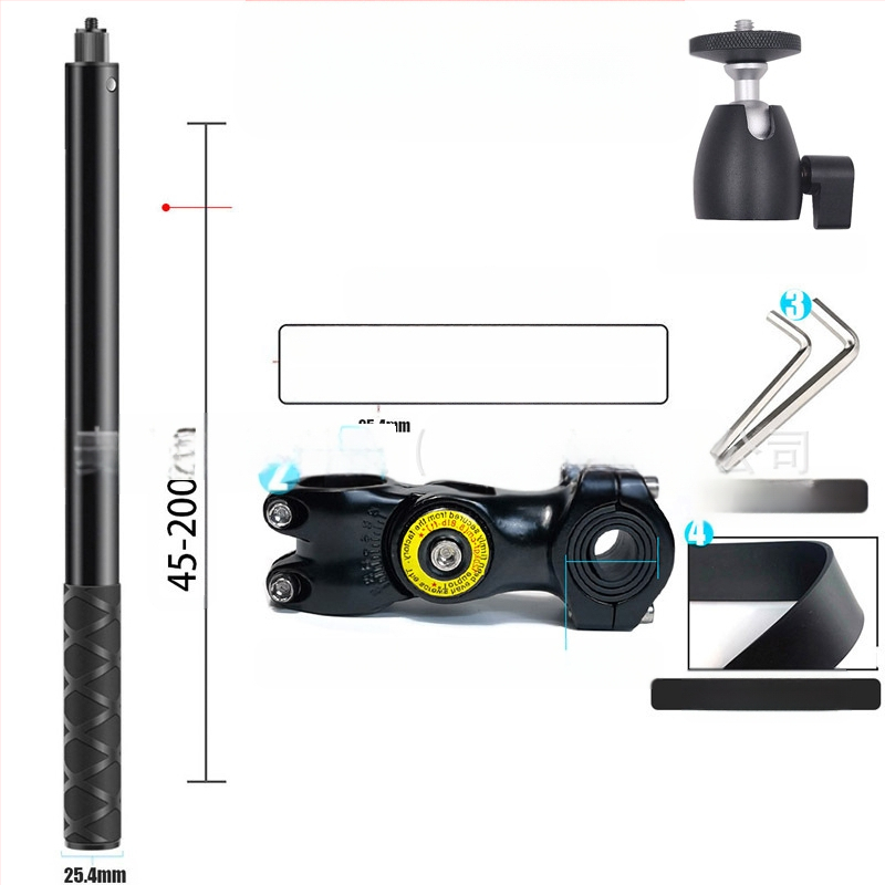 Držiak kameros trečiosios asmenų vaizdui motociklui/dviraciui – aliuminio lydinys; selfie lazda suderinama su GoPro ir Insta360 X3