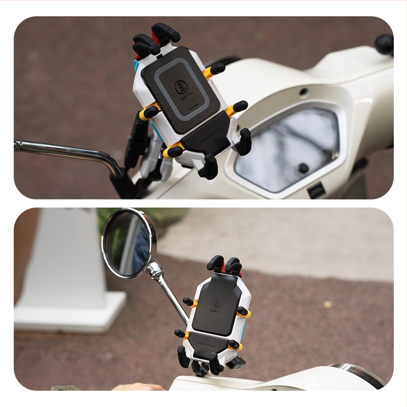 Държач за телефон за мотоциклет – Five horses, универсален, антивибрационен, безжично зареждане, навигационен демпферен модул