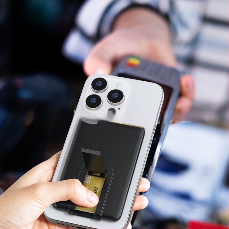 Silikoninis kortelių laikiklis mobiliam telefonui su stovu - vientisas dizainas, karšto presavimo technologija, kortelių kišenė