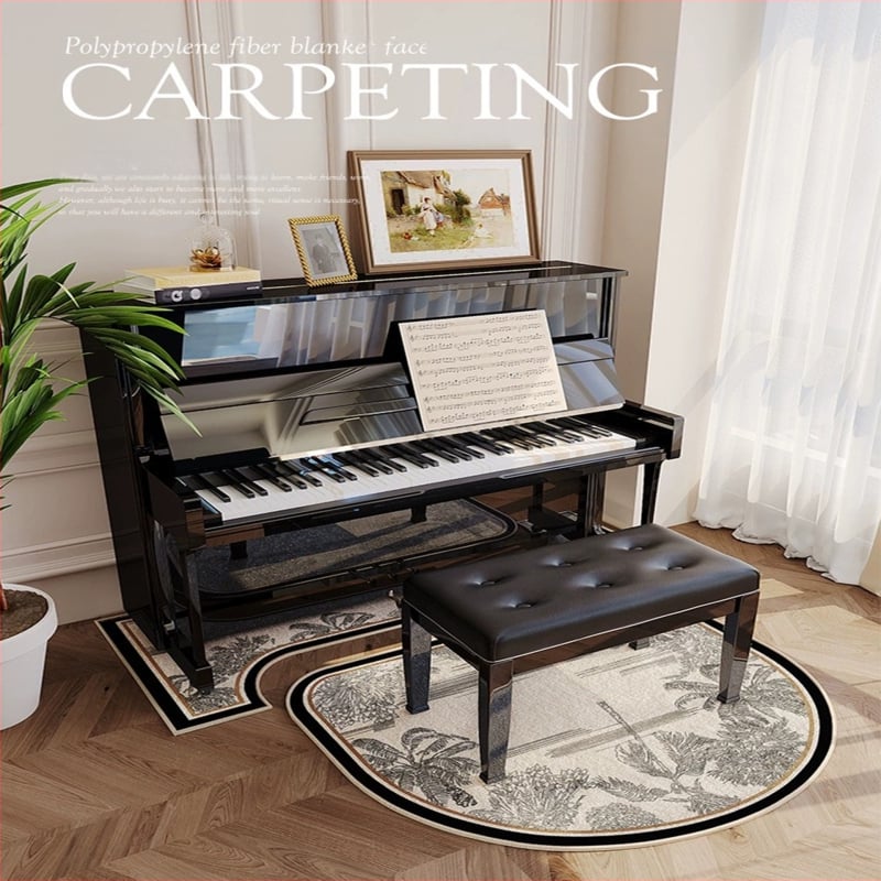 Covoraș fonoizolant pentru pian, fibră poliesterică, formă: extraterestru, model: plante, living, stil modern minimalist