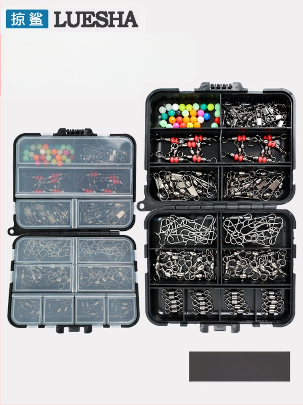 Mānekļu piederumu komplekts makšķerēšanai – 140 detaļas, pārnēsājama melna kaste (Swing Shark)