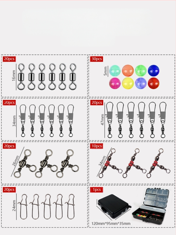 Mānekļu piederumu komplekts makšķerēšanai – 140 detaļas, pārnēsājama melna kaste (Swing Shark)