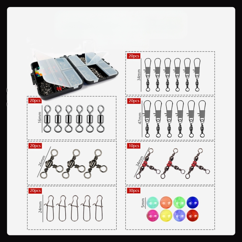 Mānekļu piederumu komplekts makšķerēšanai – 140 detaļas, pārnēsājama melna kaste (Swing Shark)