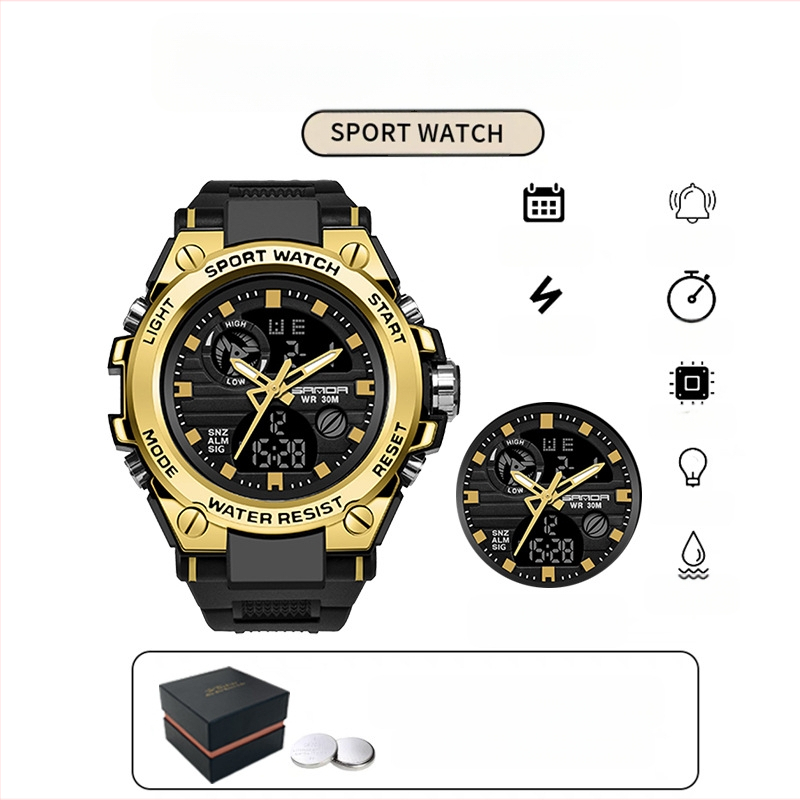 Мъжки многофункционален спортен часовник за открито – луминесцентен, 50m водоустойчив, електронно движение (японски, 2016), дисплей: стрелки + цифри, аларма