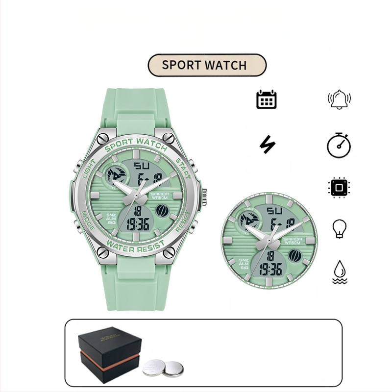 Мъжки многофункционален спортен часовник за открито – луминесцентен, 50m водоустойчив, електронно движение (японски, 2016), дисплей: стрелки + цифри, аларма