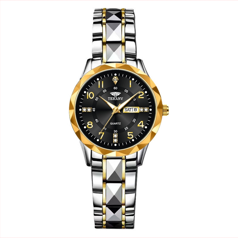 Naiselik kell romba kujulises iir, topelt kalender, kvarts liikumine, 30M veekindlus, diali diameeter 29 mm, korpus sulamist