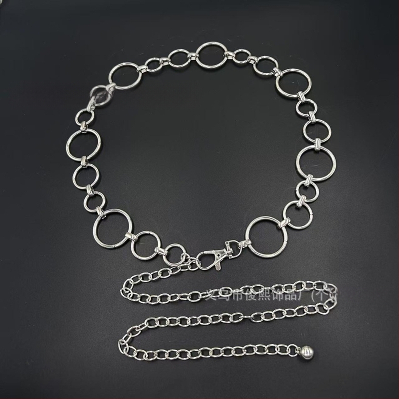 Γυναικεία μεταλλική ζώνη μέσης με κυκλικό κρίκο, μήκος 110 cm, πλάτος 3.0 cm, ευέλικτο στυλ