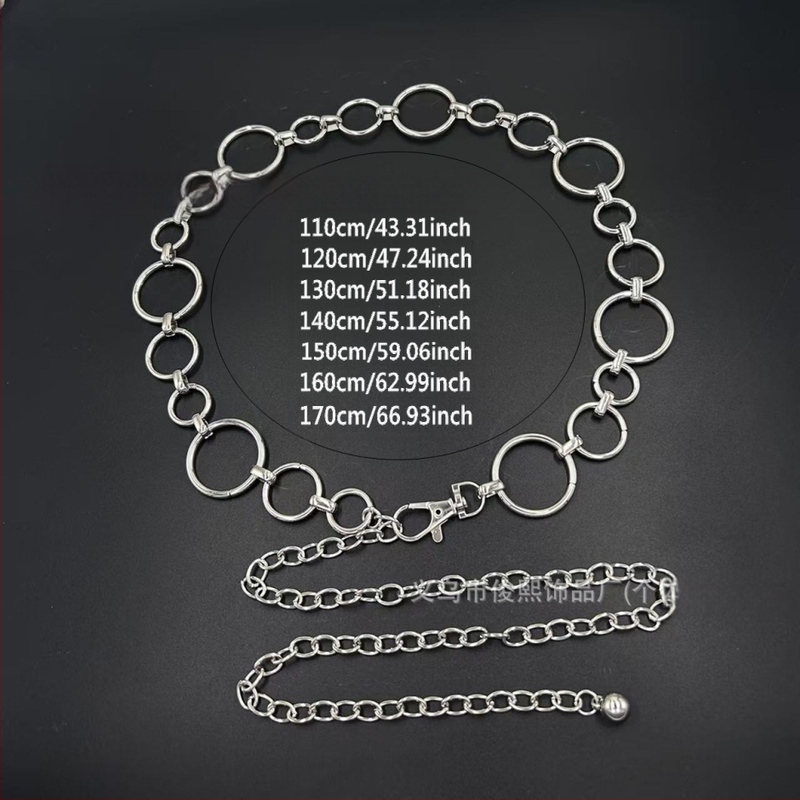 Γυναικεία μεταλλική ζώνη μέσης με κυκλικό κρίκο, μήκος 110 cm, πλάτος 3.0 cm, ευέλικτο στυλ