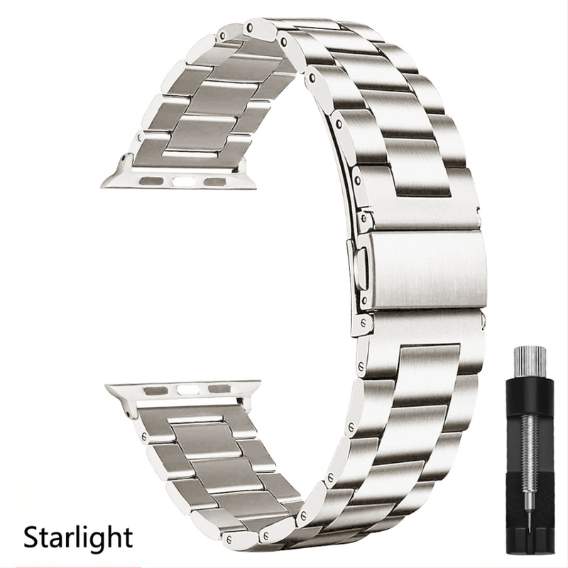 Plieninė laikrodžio juosta su Three-Bead dizainu Apple Watch S10, sulankstomas užsegimas, 20mm/22mm jungtys, svoris 80–90 g