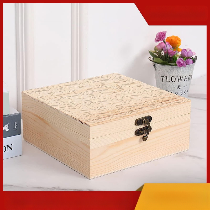 Ξύλινο κουτί αποθήκευσης κοσμημάτων, μοντέλο Square 1, φυσικό ξύλο, μπρονζέ φινίρισμα (ασημένιο), προσαρμοσμένο λογότυπο