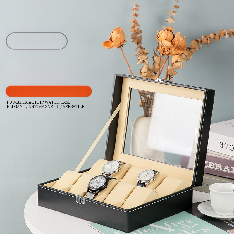 Δερμάτινο κουτί αποθήκευσης ρολογιών, διπλού επιπέδου κουτί κοσμημάτων με 4 διαμερίσματα, μάρκα Yusen