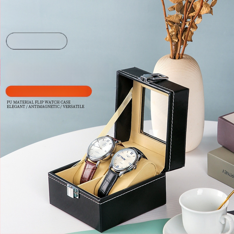 Δερμάτινο κουτί αποθήκευσης ρολογιών, διπλού επιπέδου κουτί κοσμημάτων με 4 διαμερίσματα, μάρκα Yusen