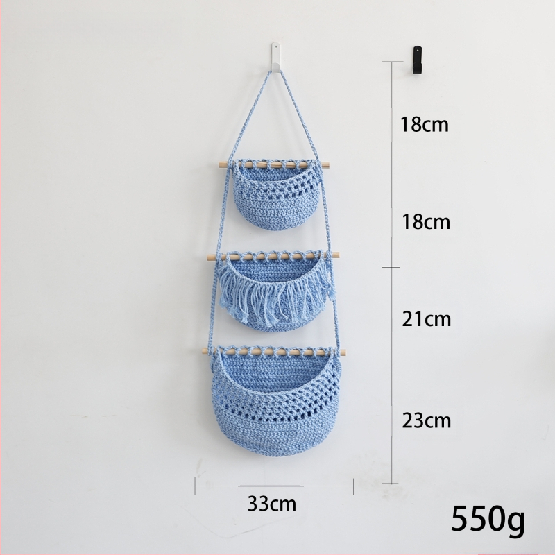 Κρεμαστή 3-επιπέδων θήκη αποθήκευσης τοίχου από βαμβακερό σκοινί