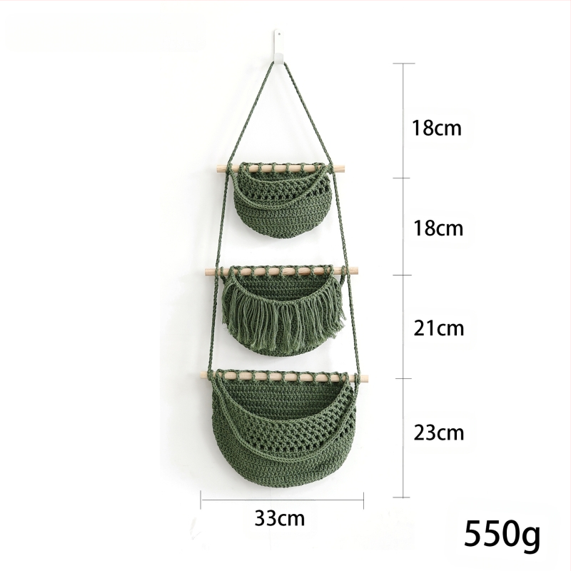 Κρεμαστή 3-επιπέδων θήκη αποθήκευσης τοίχου από βαμβακερό σκοινί