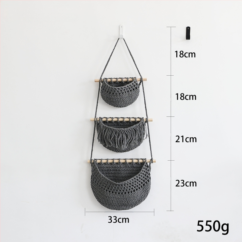 Κρεμαστή 3-επιπέδων θήκη αποθήκευσης τοίχου από βαμβακερό σκοινί