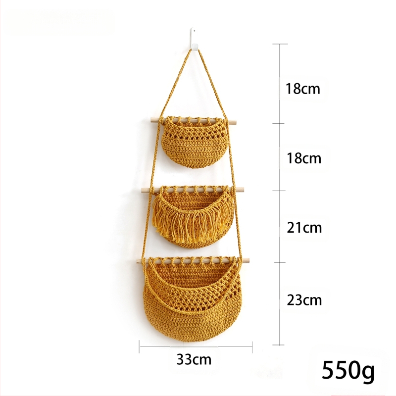 Κρεμαστή 3-επιπέδων θήκη αποθήκευσης τοίχου από βαμβακερό σκοινί