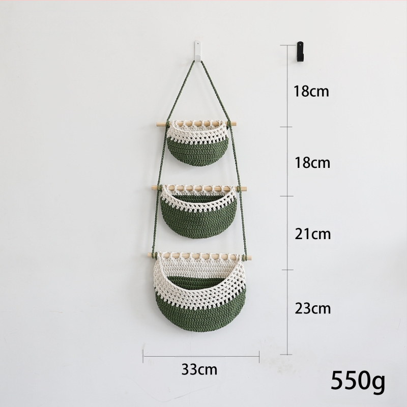 Κρεμαστή 3-επιπέδων θήκη αποθήκευσης τοίχου από βαμβακερό σκοινί