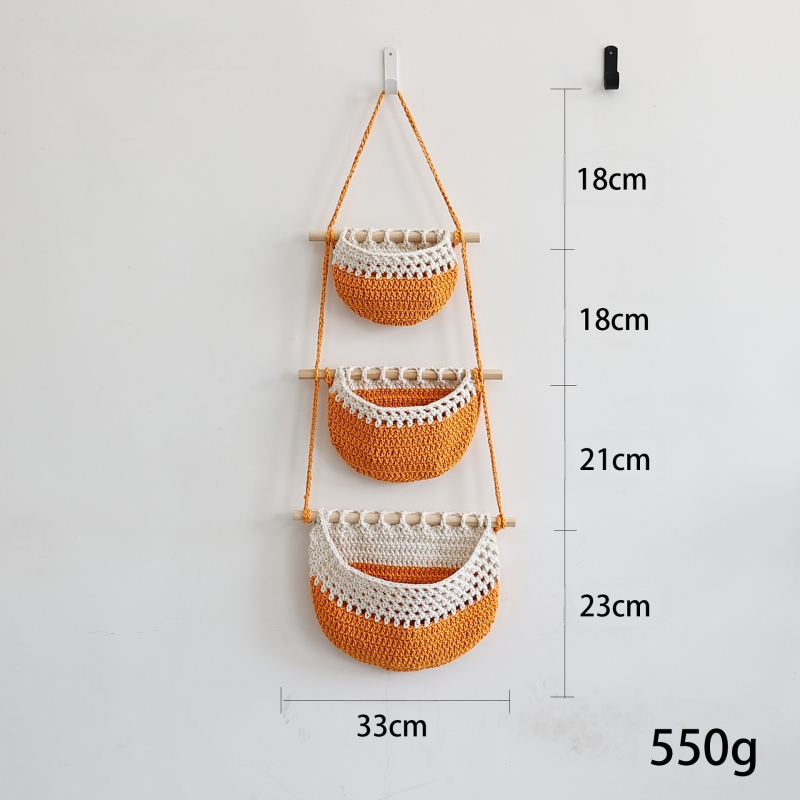 Κρεμαστή 3-επιπέδων θήκη αποθήκευσης τοίχου από βαμβακερό σκοινί