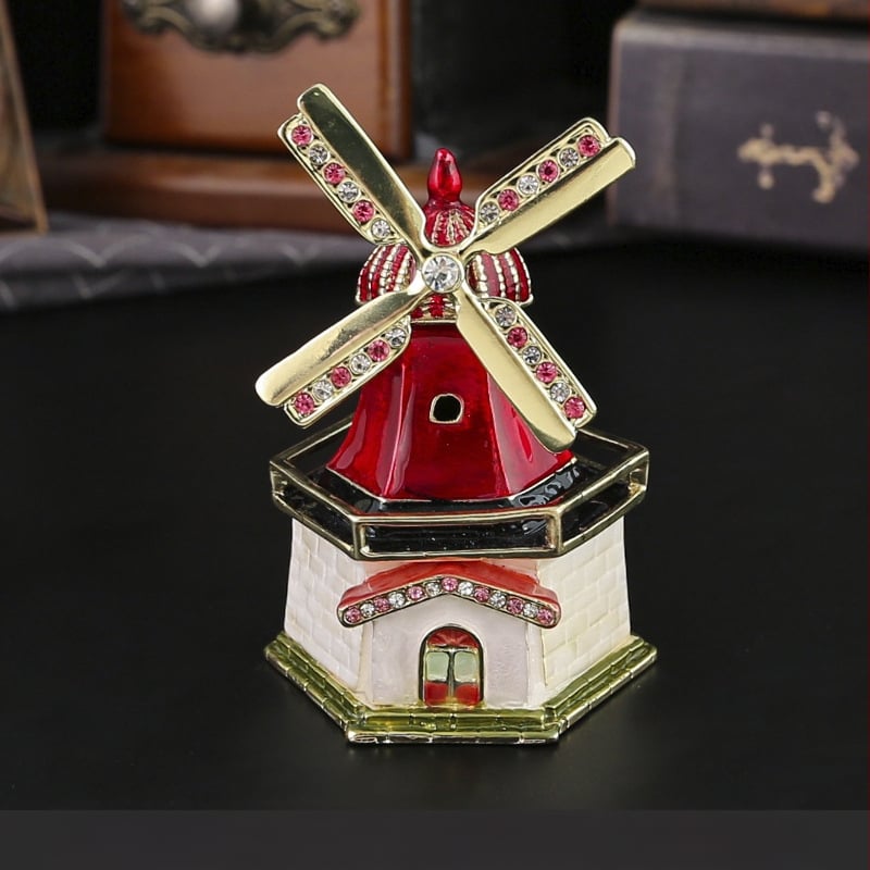 Κουτί κοσμημάτων με μοτίο ανεμόμυλου - κράμα ψευδάργύρου, πολλαπλών λειτουργιών, ανθεκτικό στη σκόνη, 1 επίπεδο, για επιφάνεια εργασίας