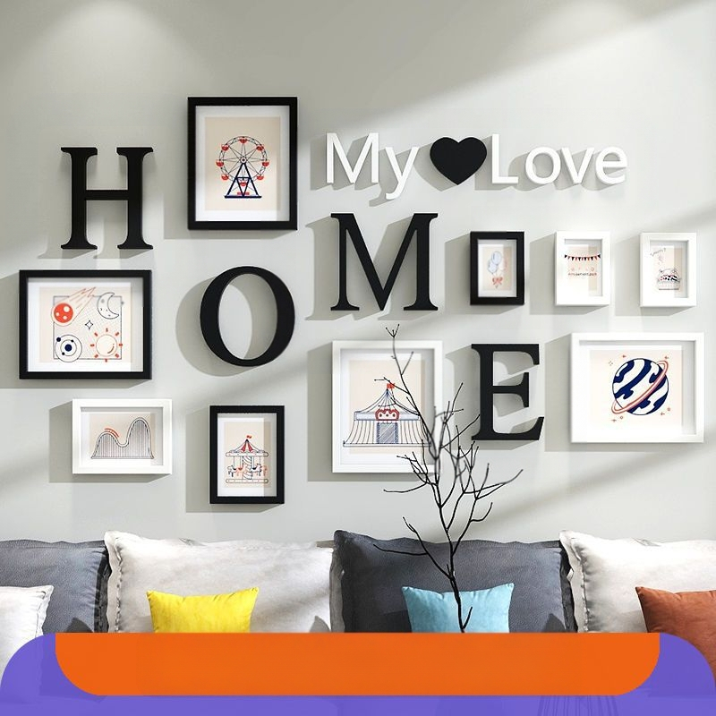 Σετ κορνίζες φωτογραφιών τοίχου για ανάρτηση χωρίς τρύπες — μοντέρνο Nordic στυλ, ασύμμετρο σχήμα, φινίρισμα με φούρνο, για σαλόνι και υπνοδωμάτιο