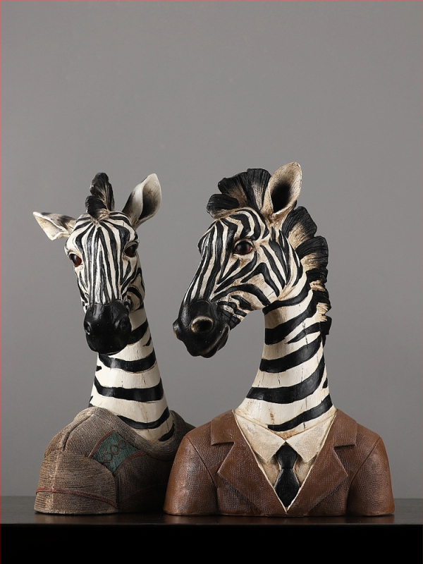 Ornament zebra în stil nordic pentru decorul sufrageriei, rekvizit pentru vitrină, sculptură vintage din rășină sintetică