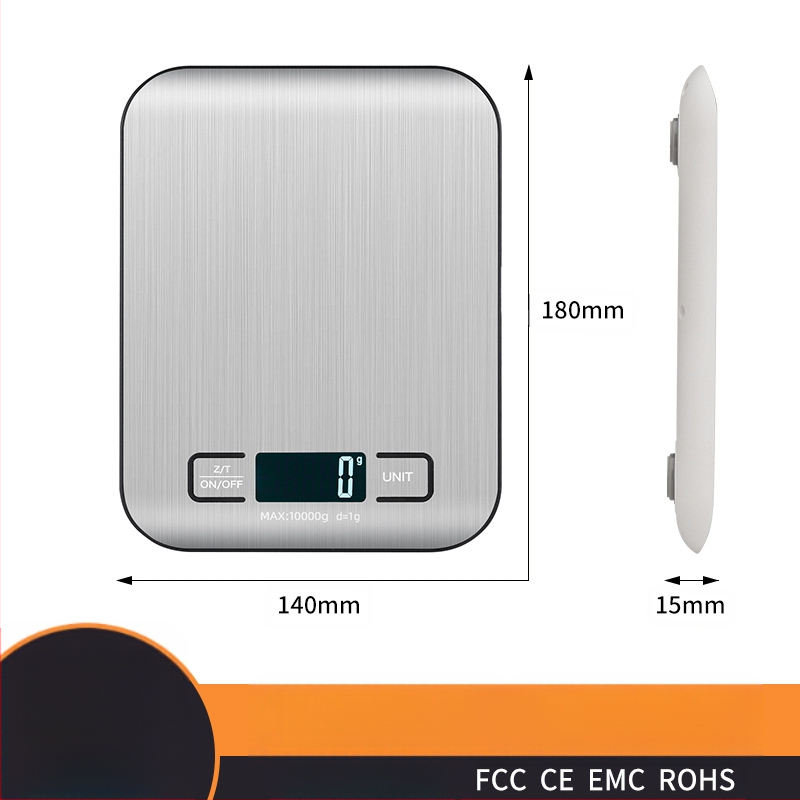 DH-2012 virtuvinė svarstyklė, nerūdijančio plieno, 10 kg talpa, matmenys 18×14×1.55 cm, maitinimas AA/USB
