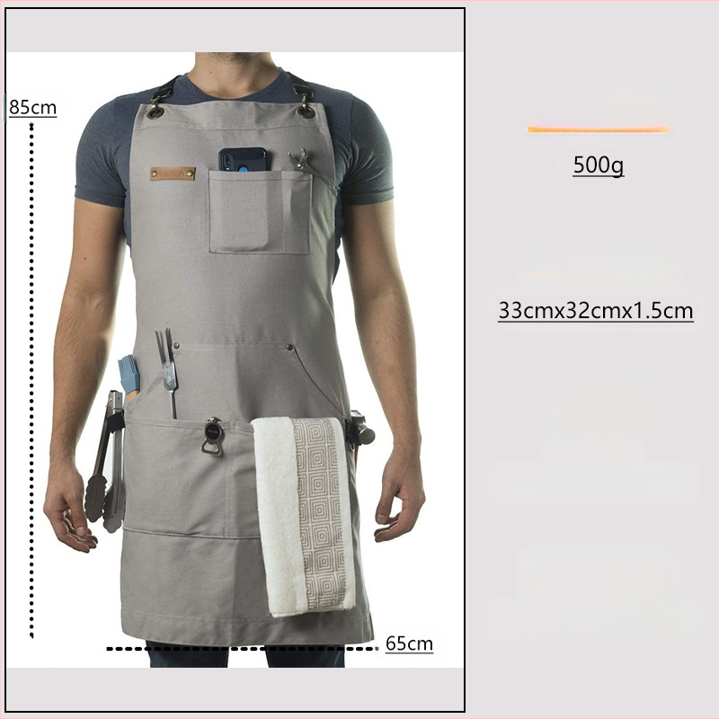 Pielāgota smaga auduma darba prijuote ar vairākām kabatām, bez piedurknēm, pēc pasūtījuma, piemērota kafejnīcām, restorāniem, grilēšanai un frizieriem