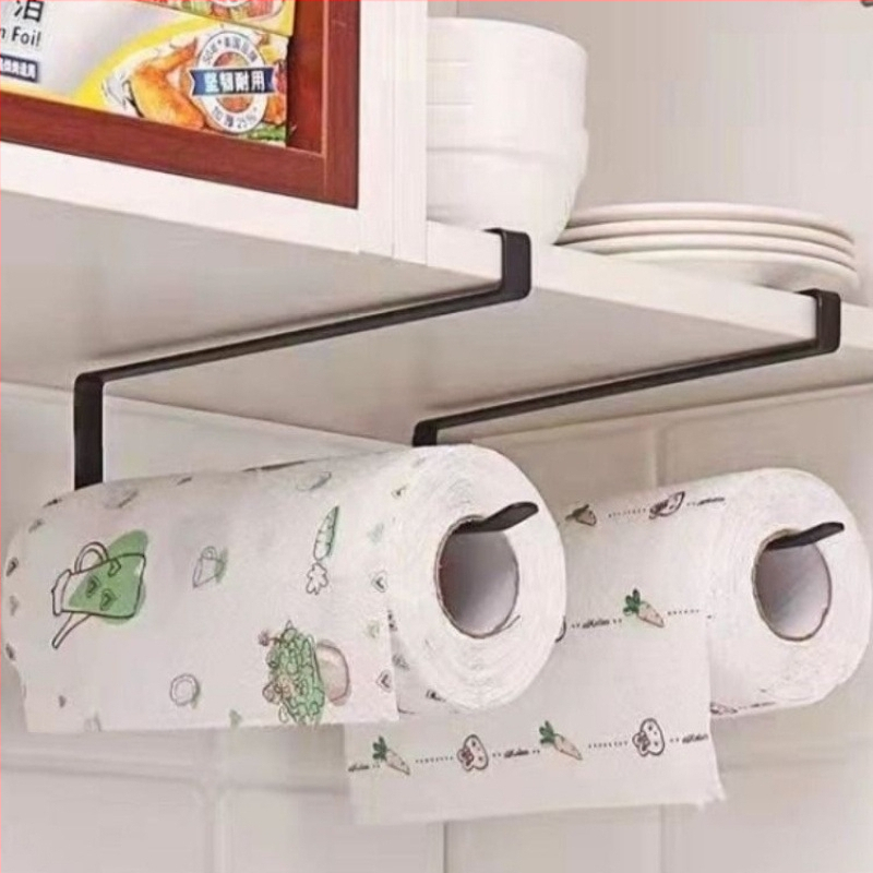 Pakabintas virtuvės popieriaus laikiklis be gręžimo, kvadratinis dizainas (Be gręžimo; Pakabos strypas; Popieriaus ritiniai ir plėvelė)