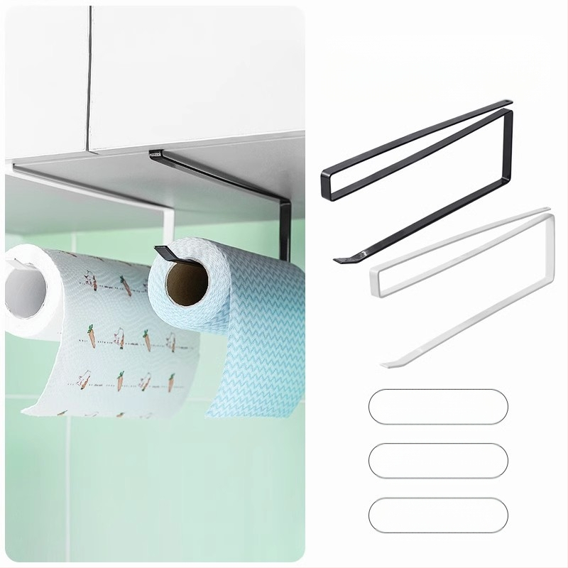 Pakabintas virtuvės popieriaus laikiklis be gręžimo, kvadratinis dizainas (Be gręžimo; Pakabos strypas; Popieriaus ritiniai ir plėvelė)