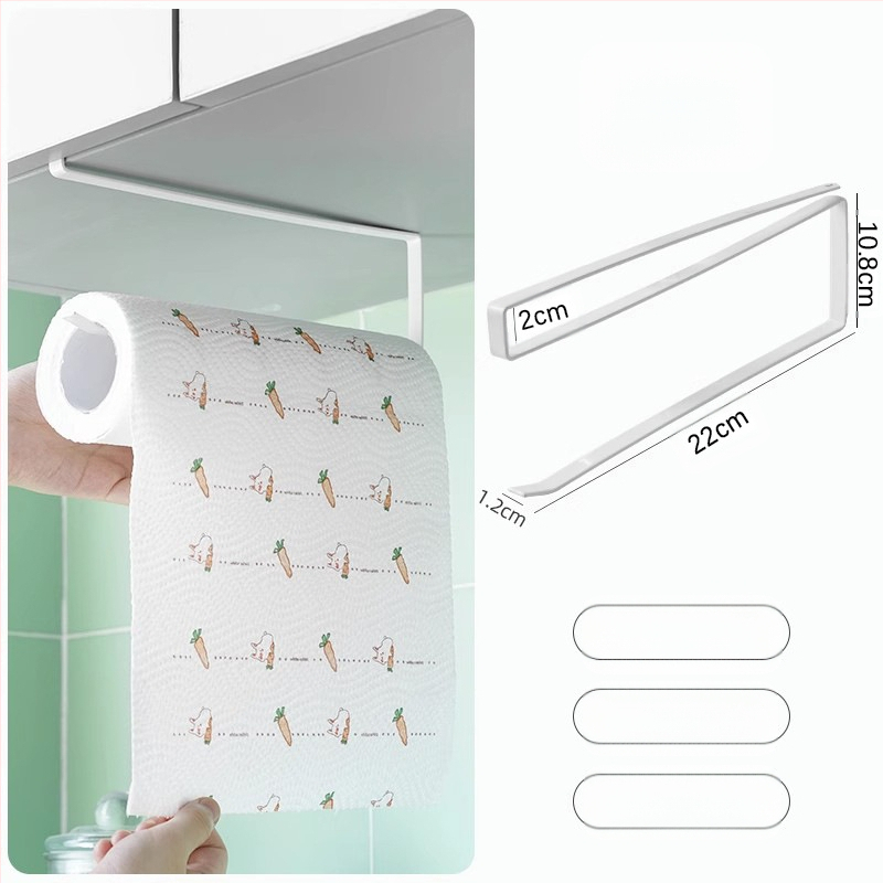 Pakabintas virtuvės popieriaus laikiklis be gręžimo, kvadratinis dizainas (Be gręžimo; Pakabos strypas; Popieriaus ritiniai ir plėvelė)