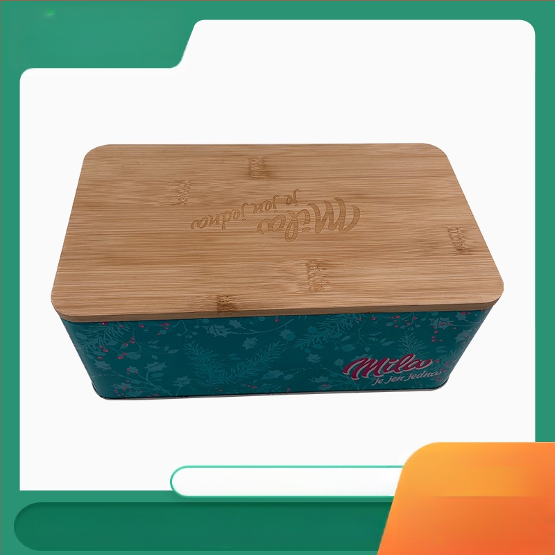 Τετράγωνο μεταλλικό βάζο αποθήκευσης με καπάκι από μπαμπού – σφραγιζόμενο, για γλυκίσματα, καφέ και τσάι, από λαμαρίνα, με παραμετροποίηση