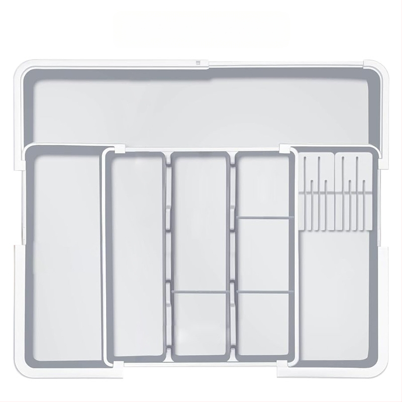 Izvelkams virtuves ēdienu piederumu organizators atvilktnei — iebūvēts, vienkāršs un mūsdienīgs stils, modelis 8045, PP/ABS