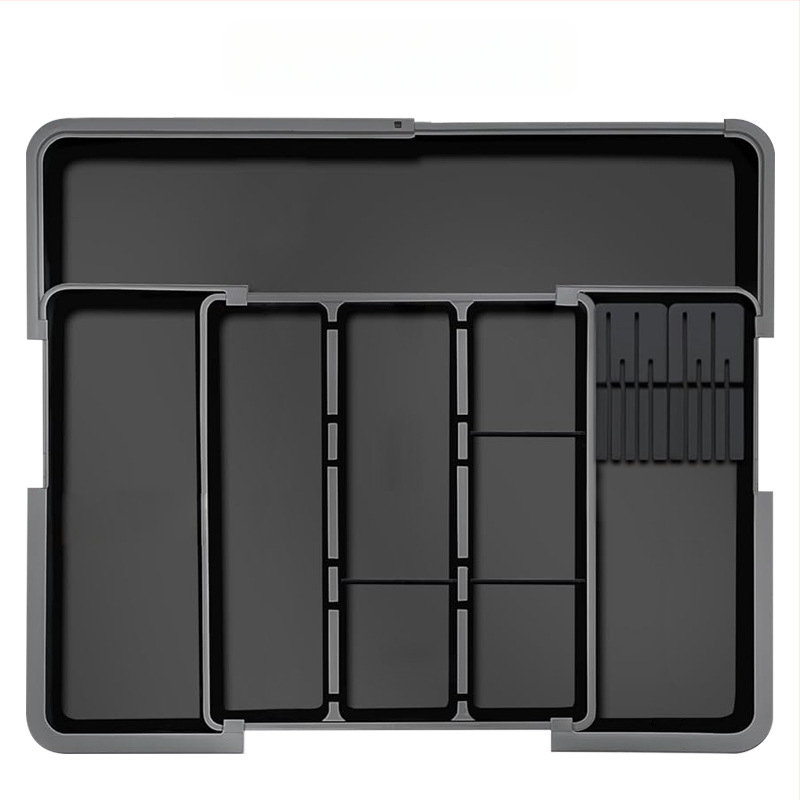 Izvelkams virtuves ēdienu piederumu organizators atvilktnei — iebūvēts, vienkāršs un mūsdienīgs stils, modelis 8045, PP/ABS