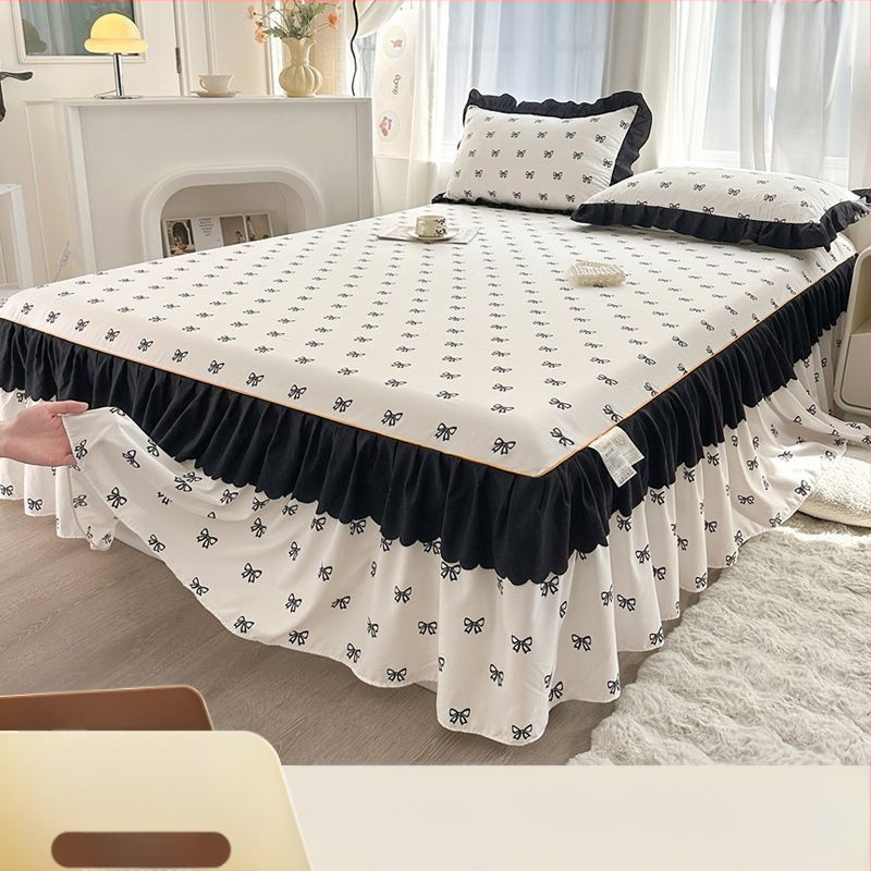 Donglei ελαστικό σεντόνι στρώματος, πολυεστέρας, ριγέ ταϊ-ντάι εκτύπωση, απλό ύφασμα, στυλ πριγκίπισσα/κορεάτικο